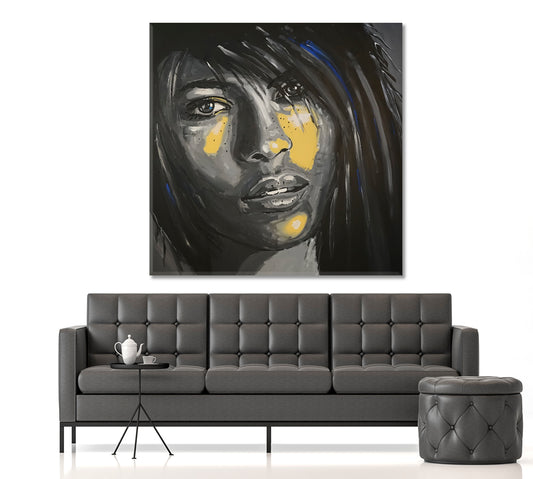 ABSTRACT REALISM Beautiful Woman Face Grunge Style Art | Square People Portrait Wall Hangings Artesty