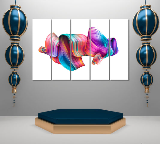 Colorful Artistic Abstract Brushstroke Neon Luminescent Bright Smear Abstract Art Print Artesty 5 panels 36" x 24"