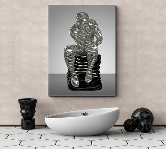 INTELLIGENCE Modern Figure Thinking Man Metal Sculpture Poster Office Wall Art Canvas Print Artesty