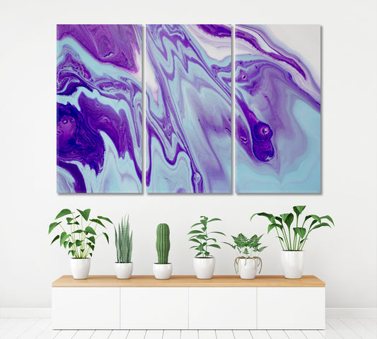 AQUA AND LAVENDER Acrylic Mix Abstract Colorful Marble Splash Fluid Fluid Art, Oriental Marbling Canvas Print Artesty 3 panels 36" x 24"