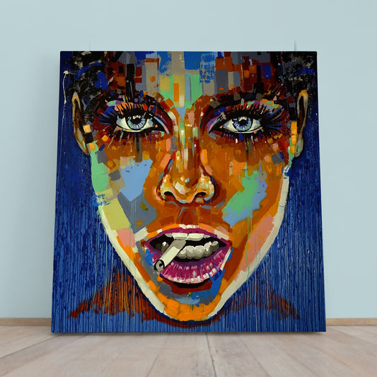 GIRL Figurative Expressionism Colorful Woman Face Grunge Drip Art | Square Fine Art Artesty 1 Panel 12"x12"