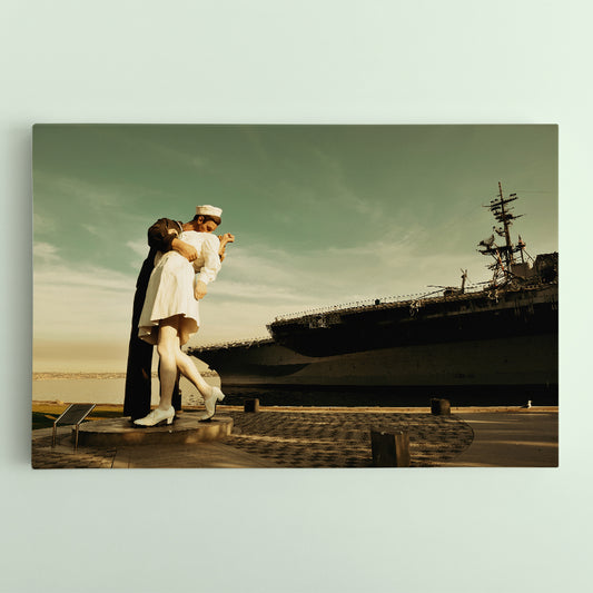KISS V-J Day in Times Square: San Diego Unconditional Surrender Sculpture Seaport USA Attractions Canvas Print Famous Landmarks Artwork Print Artesty 1 panel 24" x 16"