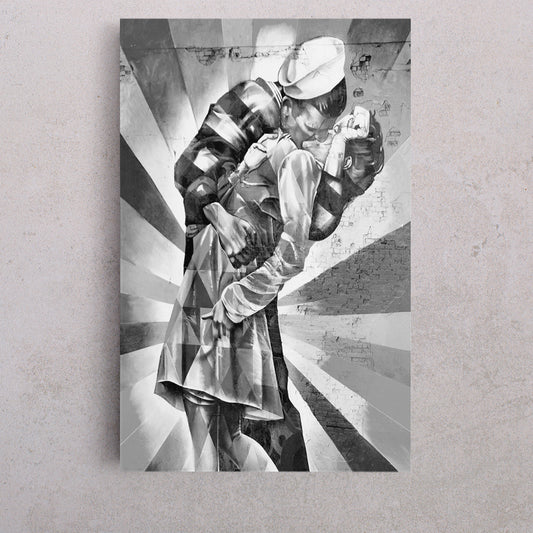 V-J Day in Times Square Spray Art Walls NEW YORK CITY Street Art New York NY - Vertical Black and White Wall Art Print Artesty 1 Panel 16"x24"