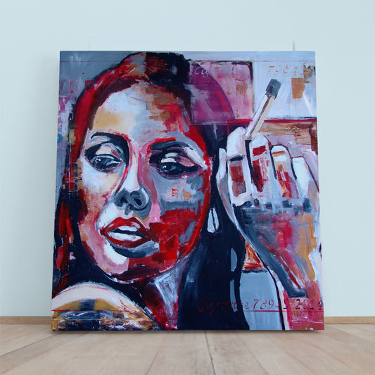 Smoking Woman Modern Art Grunge Style Trendy - S People Portrait Wall Hangings Artesty 1 Panel 12"x12"