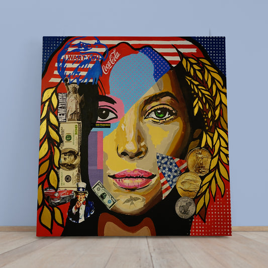 MISS AMERICA Grunge Basquiat Style Modern Art Trendy Canvas Print - Square Contemporary Art Artesty 1 Panel 12"x12"