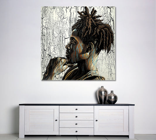 Modern Black Art African Man Grunge Stylized Portrait Canvas Print Artesty 1 Panel 12"x12"
