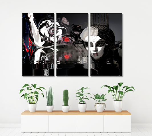 Mysterious Glamour Princess White Mask Crown Screaming Man Surreal Art Surreal Fantasy Large Art Print Décor Artesty 3 panels 36" x 24"