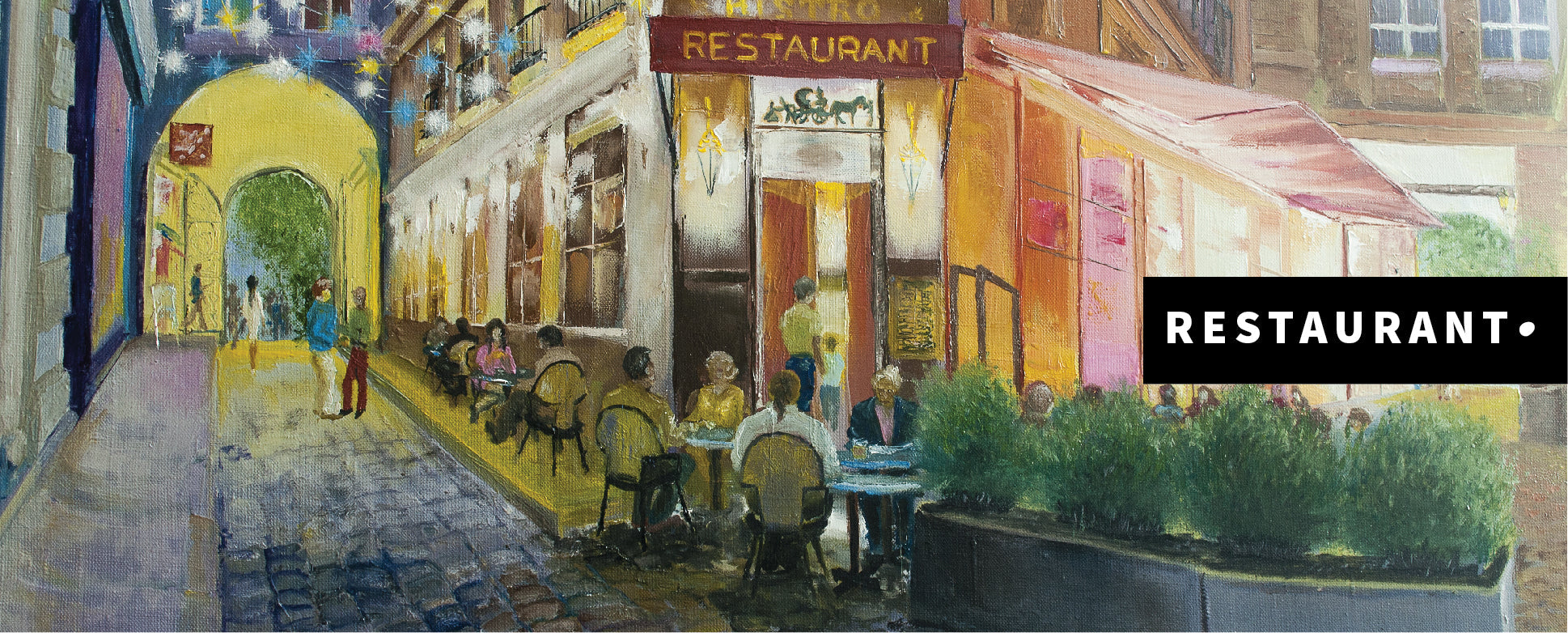 Pub Oil Painting online on stretched Canvas Restaurant,People Eating Art, Outdoor Restaurant Painting, Modern Wall Art,Room Decor,Home Decor