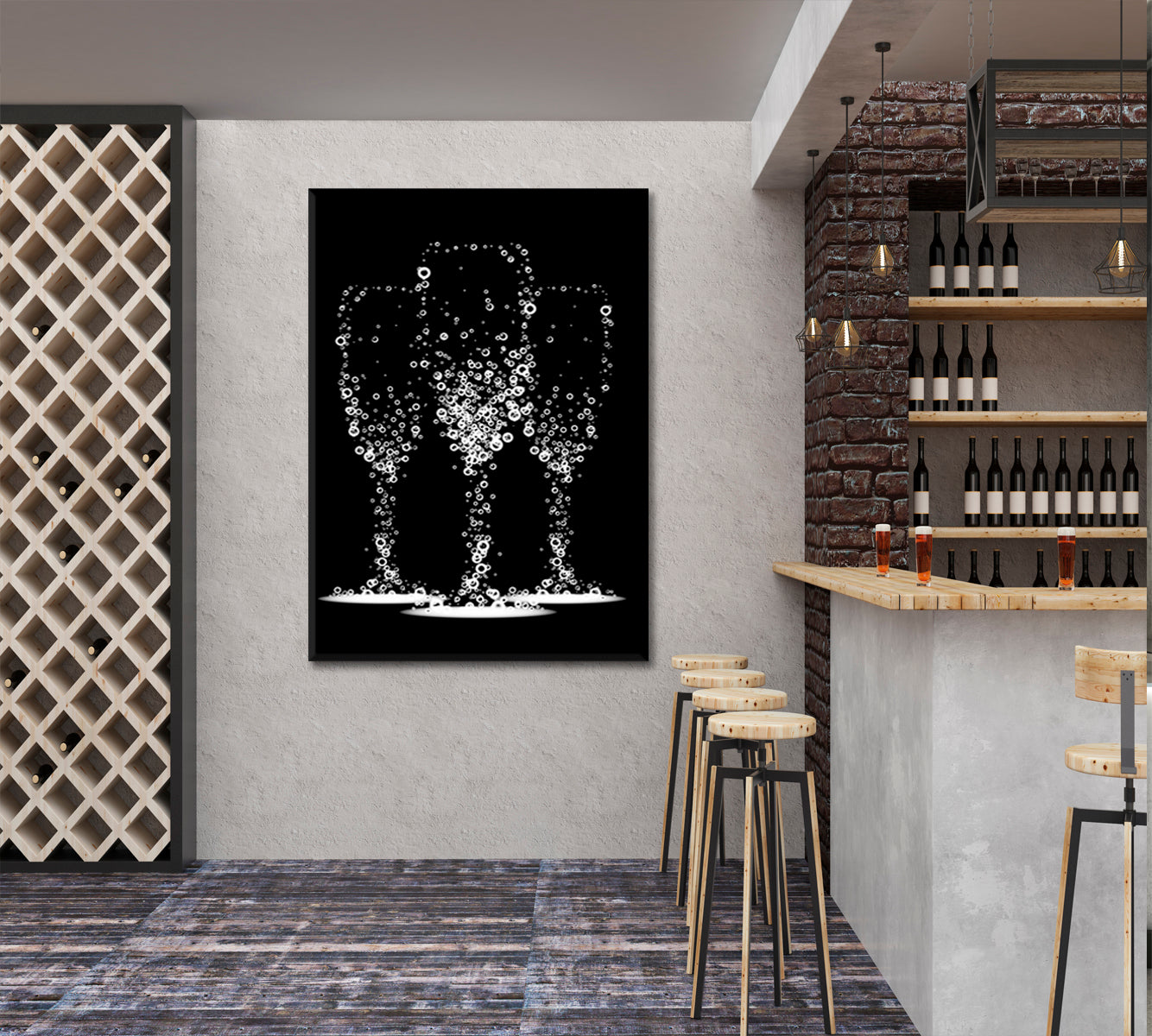 Champagne Flute Glass Shape Blue Bubbles Restaurant Modern Wall Art Artesty 1 Panel 16"x24" 