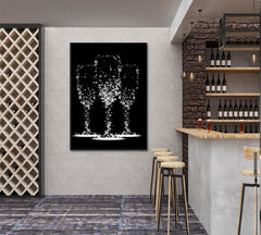 Champagne Flute Glass Shape Blue Bubbles Restaurant Modern Wall Art Artesty 1 Panel 16"x24" 