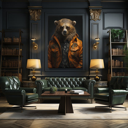 Brutal Bear in Jacket and Sunglasses Canvas Prints Artesty