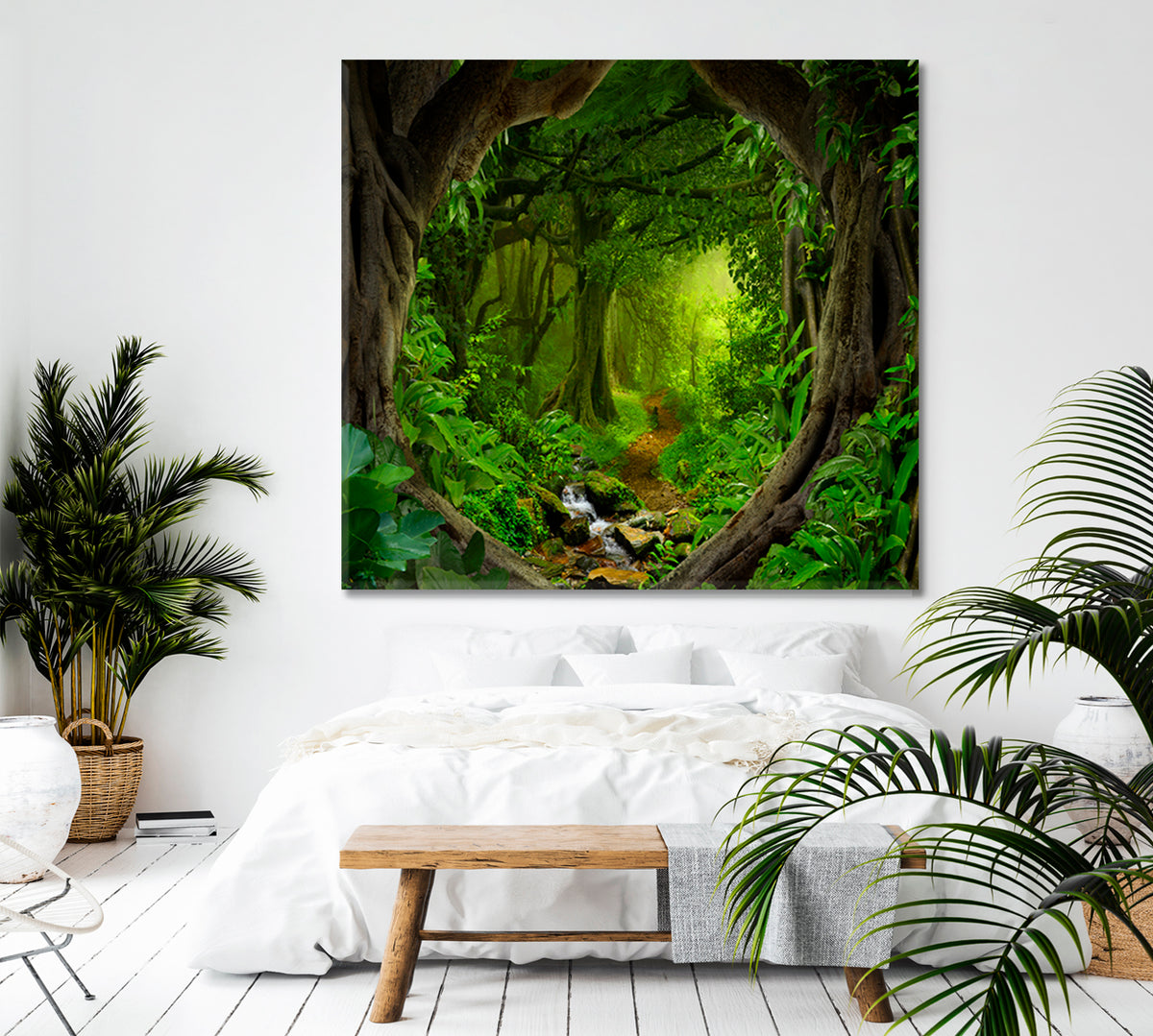 TROPICAL GREEN HOME Deep Tropical Jungles Floral & Botanical Split Art Artesty 1 Panel 12"x12" 