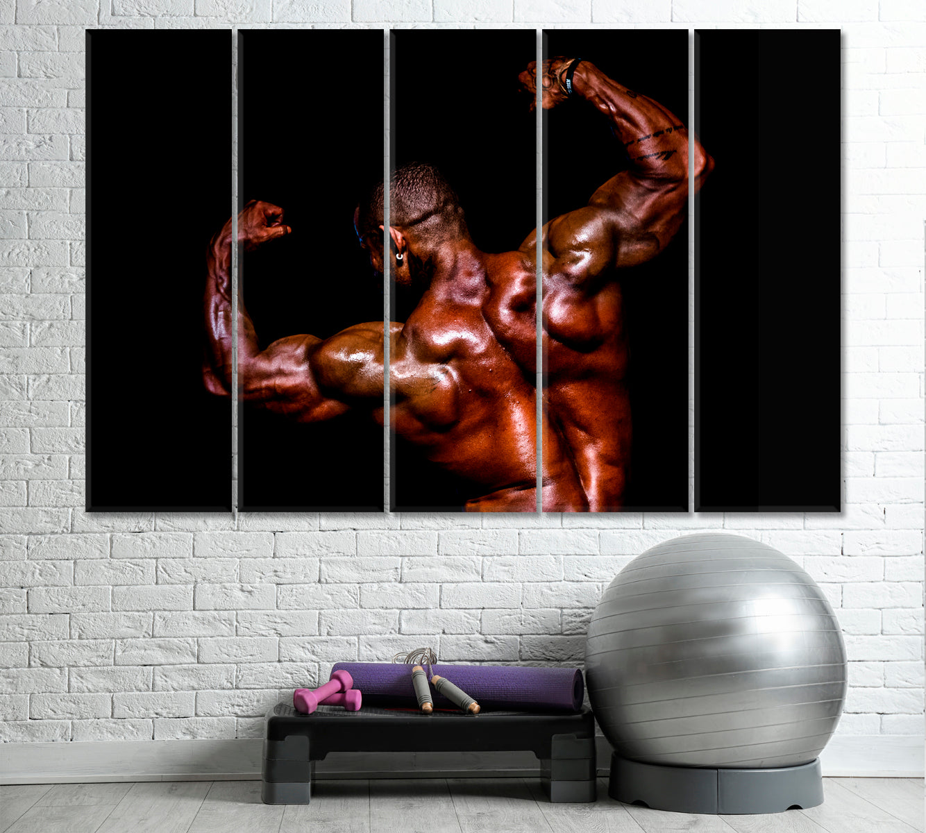 Bodybuilding Muscular Man Athlete Sport Motivation Sport Poster Print Decor Artesty 5 panels 36" x 24" 