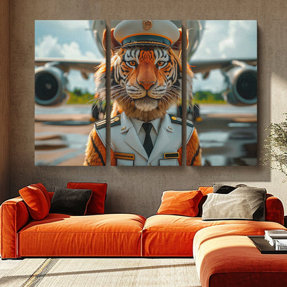 Captain Tiger Pilot Animals Canvas Print Artesty 3 panels 36" x 24"