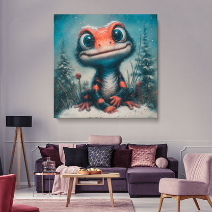 Whimsical Lizard in Snow Contemporary Art Artesty