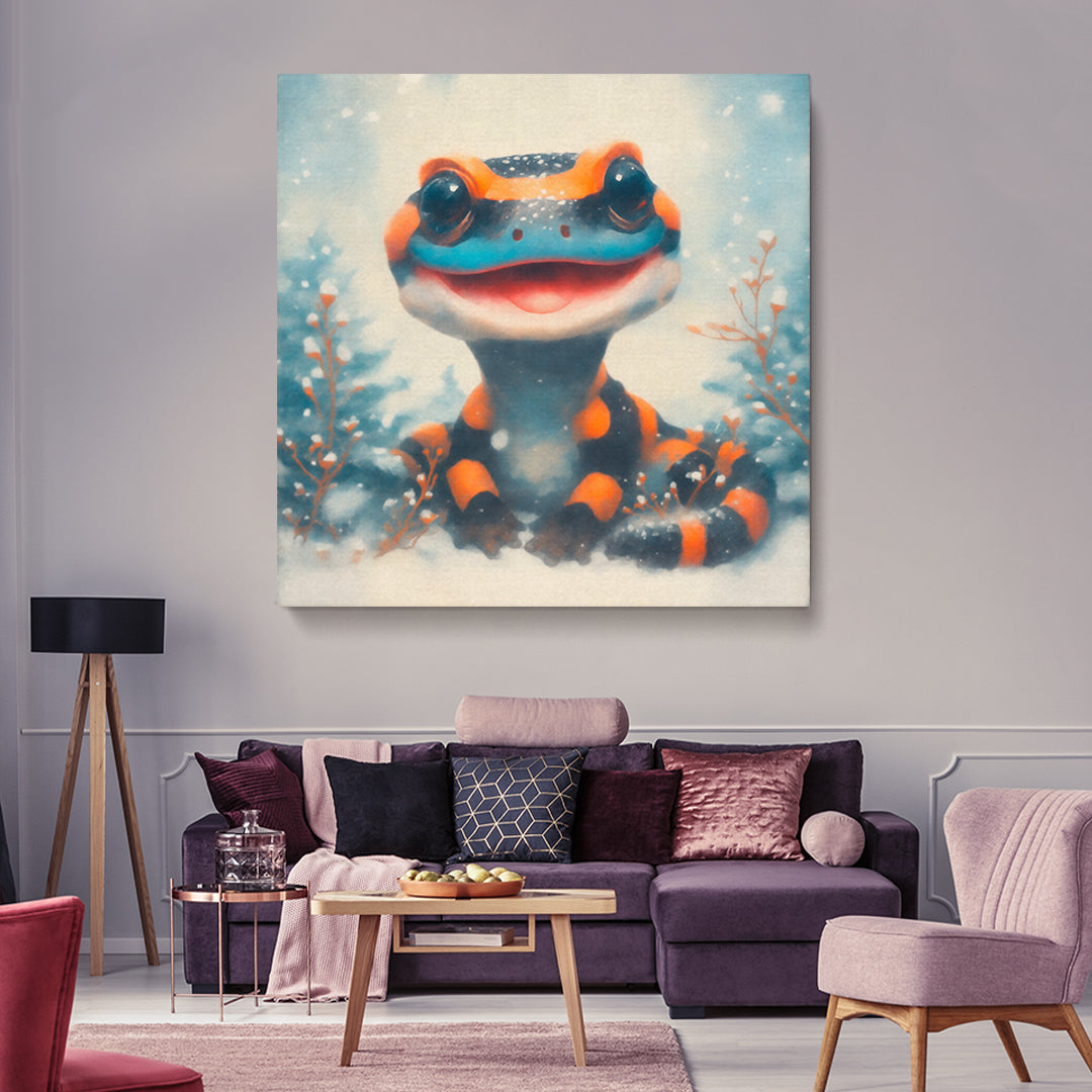 Smiling Salamander in Snow Contemporary Art Artesty