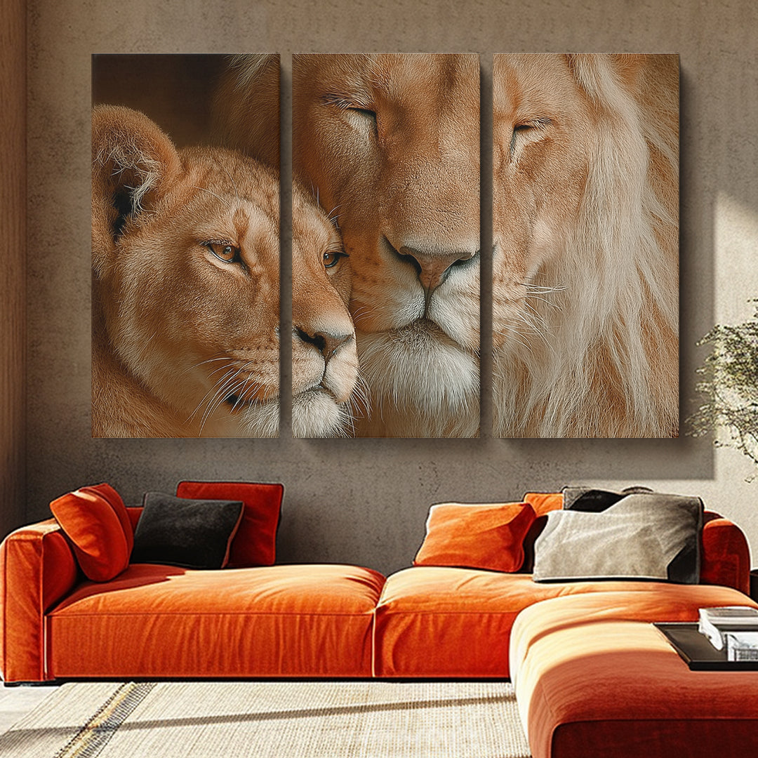 Lion Couple Animals Canvas Print Artesty 3 panels 36" x 24"