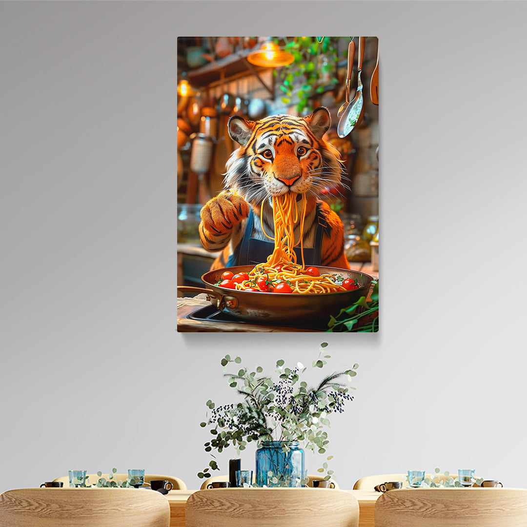 Funny Tiger Eating Cherry Tomato Spaghetti Canvas Prints Artesty 1 Panel 16"x24"