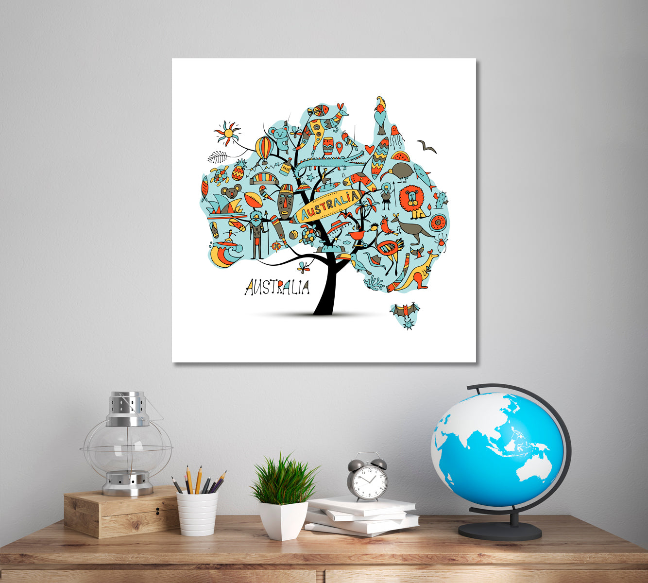 Australian Map Tree Posters, Flags Giclee Print Artesty 1 Panel 12"x12" 