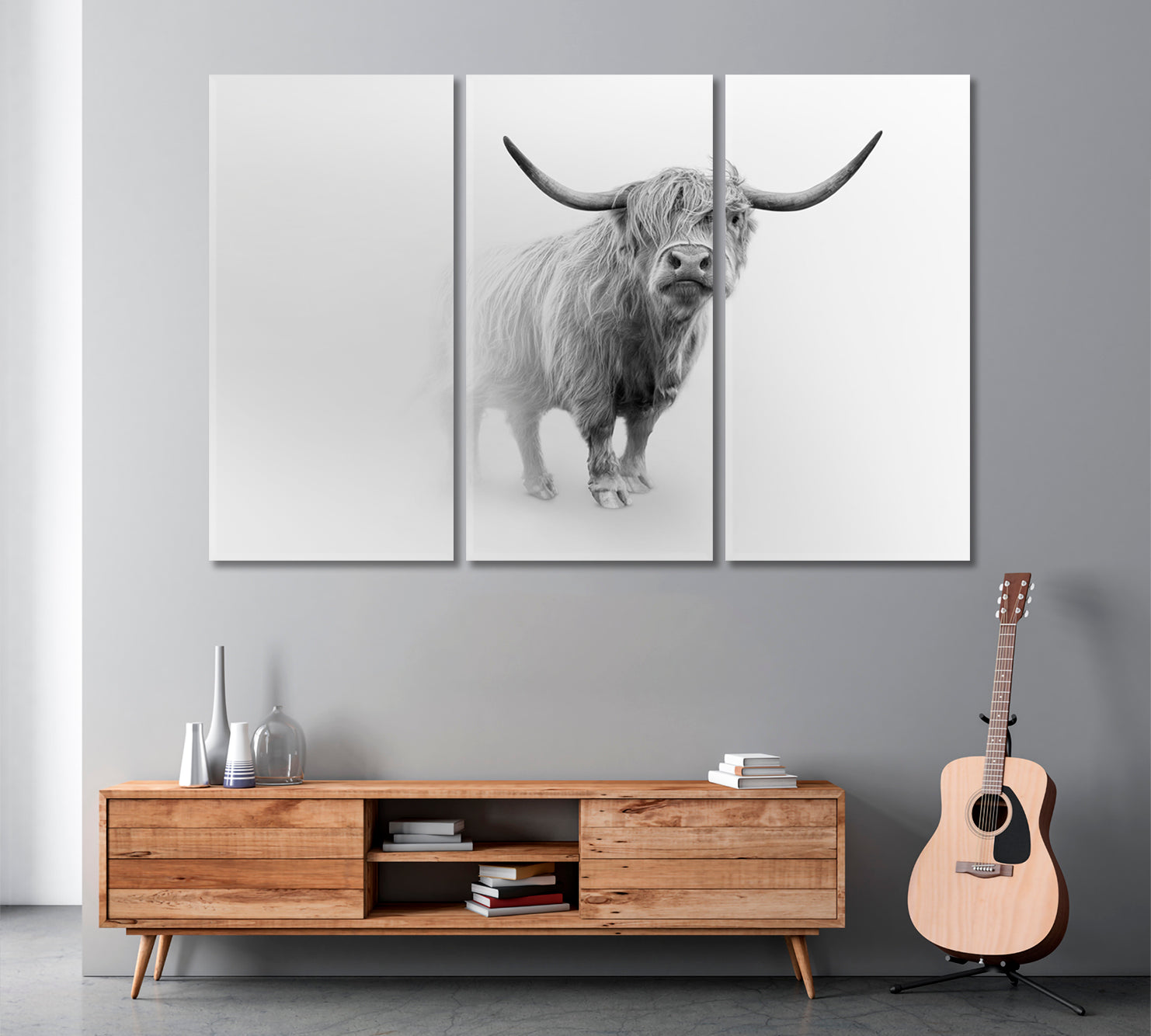 Young Scottish Highland Cattle Cow Animals Canvas Print Artesty 3 panels 36" x 24" 