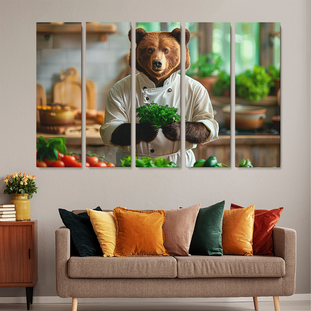 Chef Bear in Rustic Kitchen Animals Canvas Print Artesty