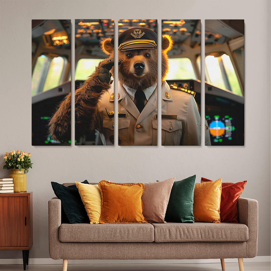 Bear Pilot Animals Canvas Print Artesty