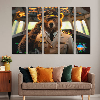 Bear Pilot Animals Canvas Print Artesty