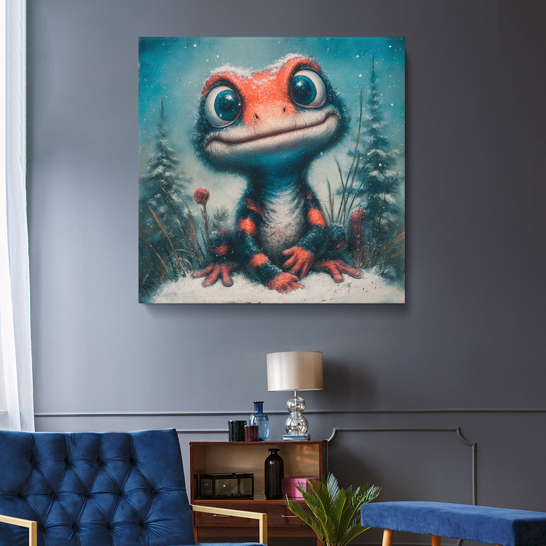 Whimsical Lizard in Snow Contemporary Art Artesty