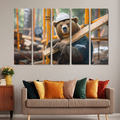 Bear Construction Worker Animals Canvas Print Artesty 5 panels 36" x 24"