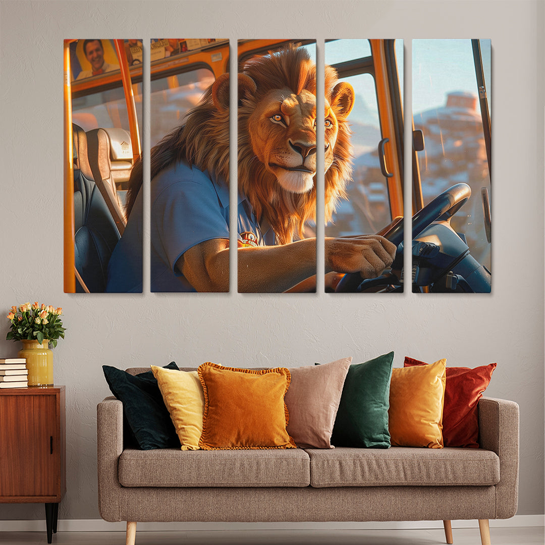 Lion Bus Driver Animals Canvas Print Artesty