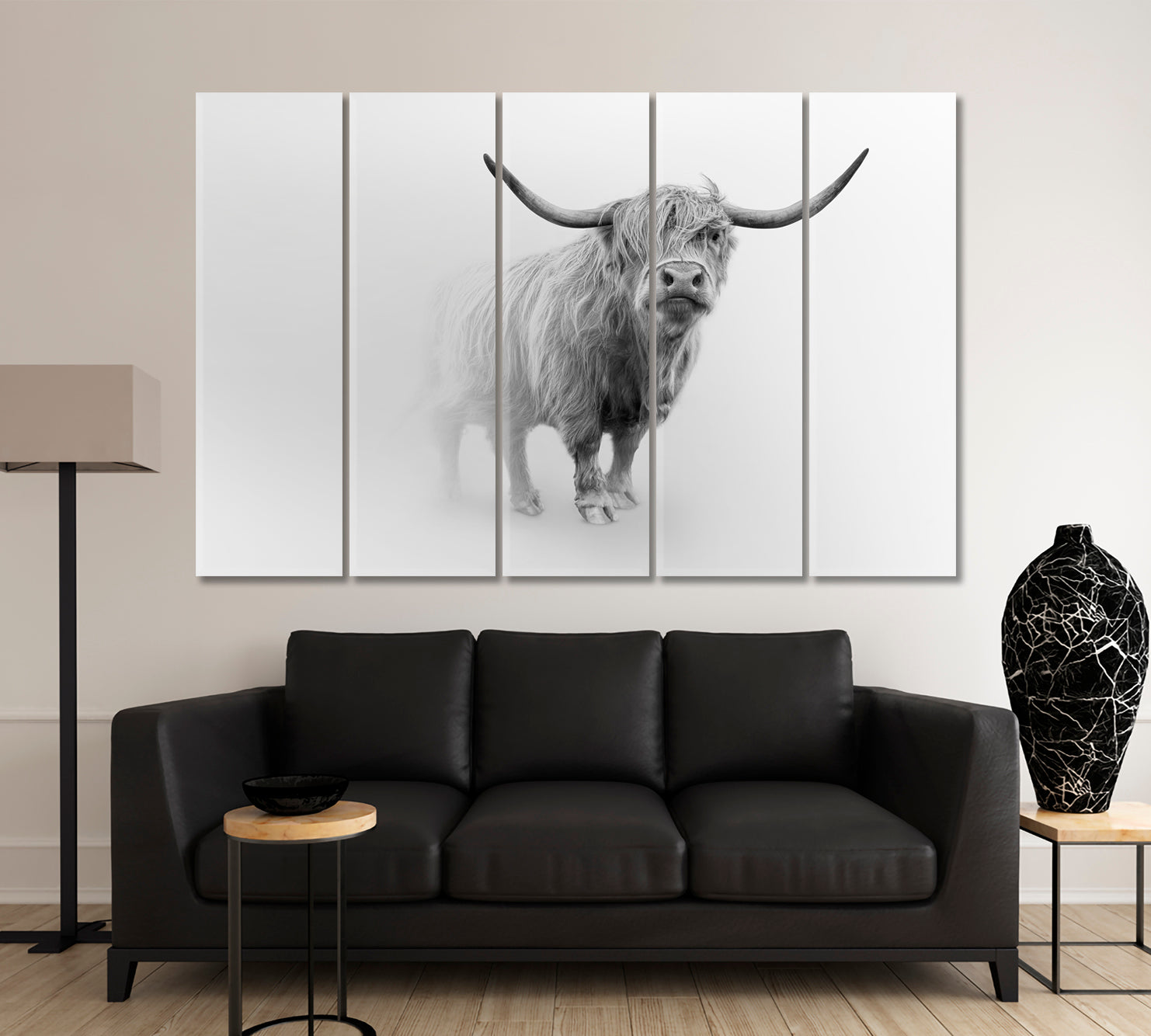 Young Scottish Highland Cattle Cow Animals Canvas Print Artesty 5 panels 36" x 24" 