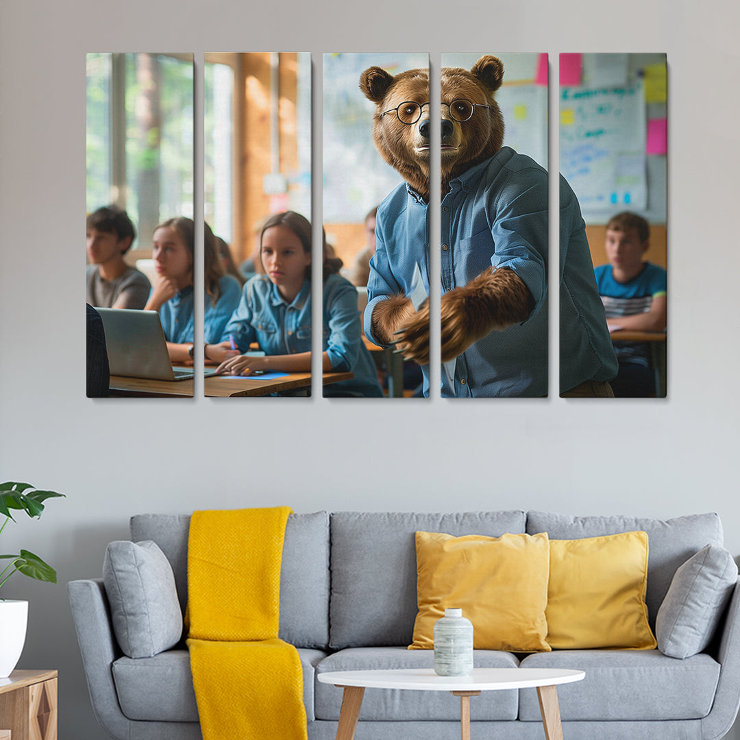 Bear Teacher in Classroom Animals Canvas Print Artesty