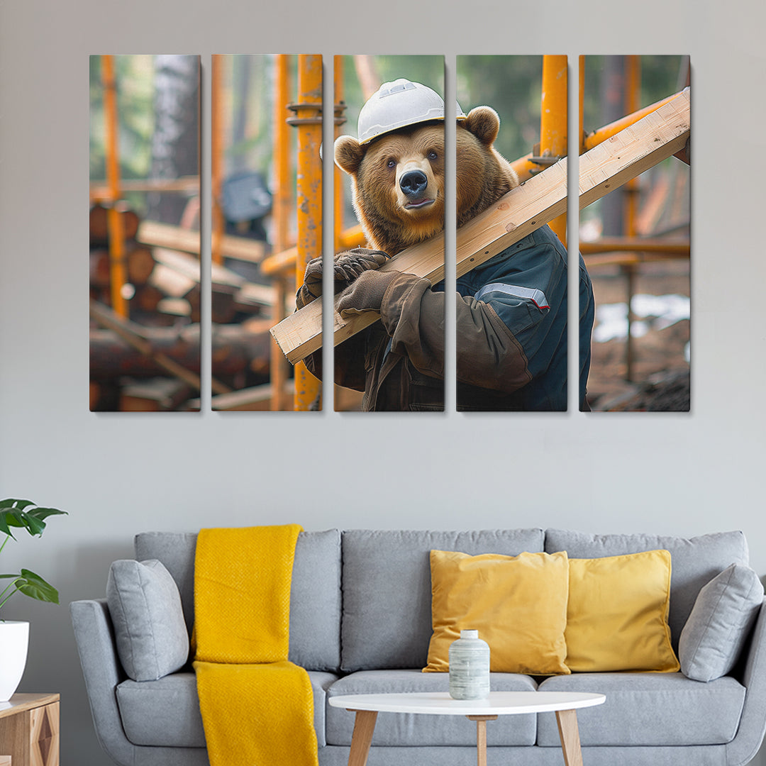 Bear Construction Worker Animals Canvas Print Artesty