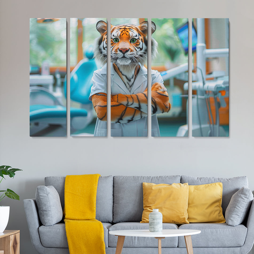 Tiger Dentist Animals Canvas Print Artesty 5 panels 36" x 24"