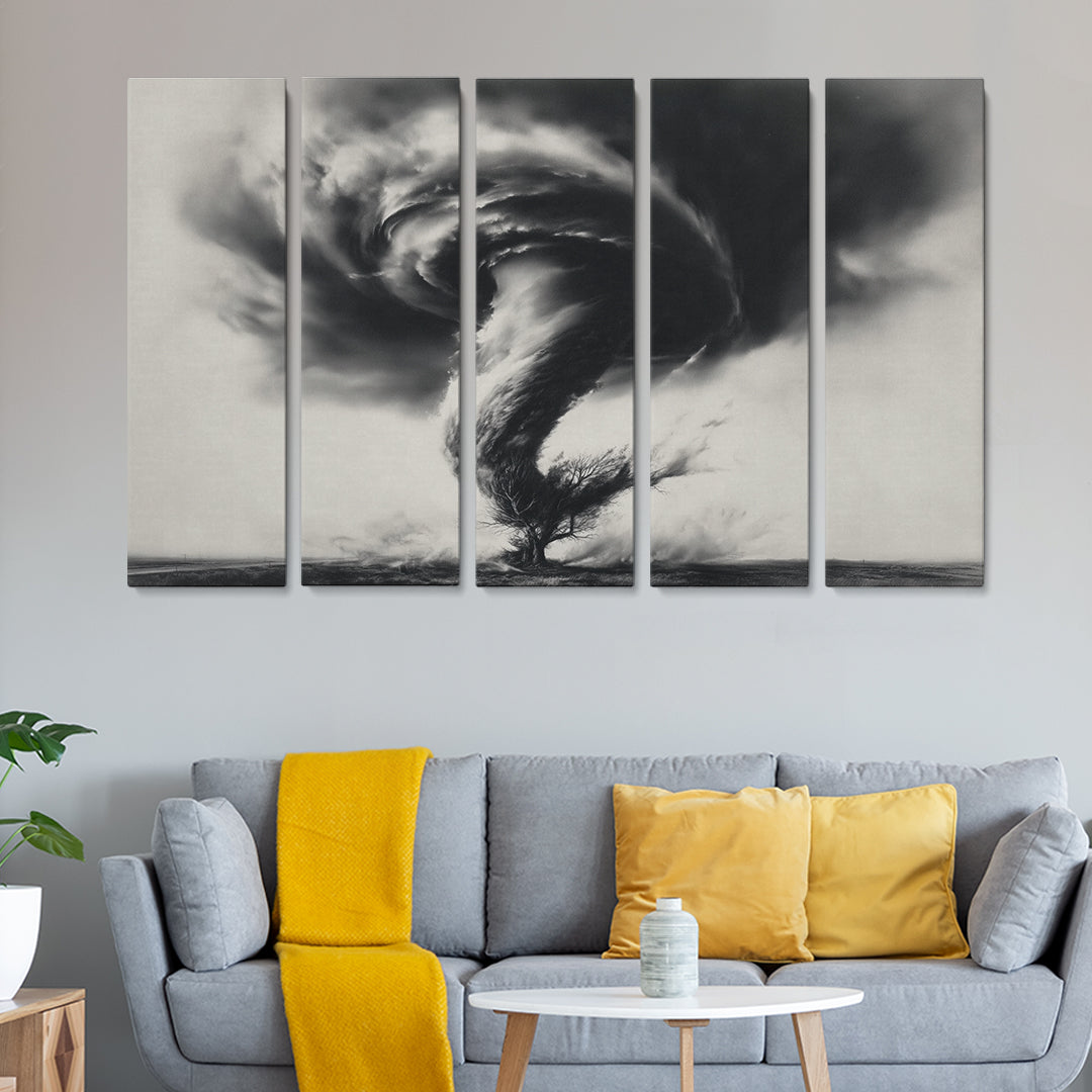 Black and White Tornado with Tree Animals Canvas Print Artesty