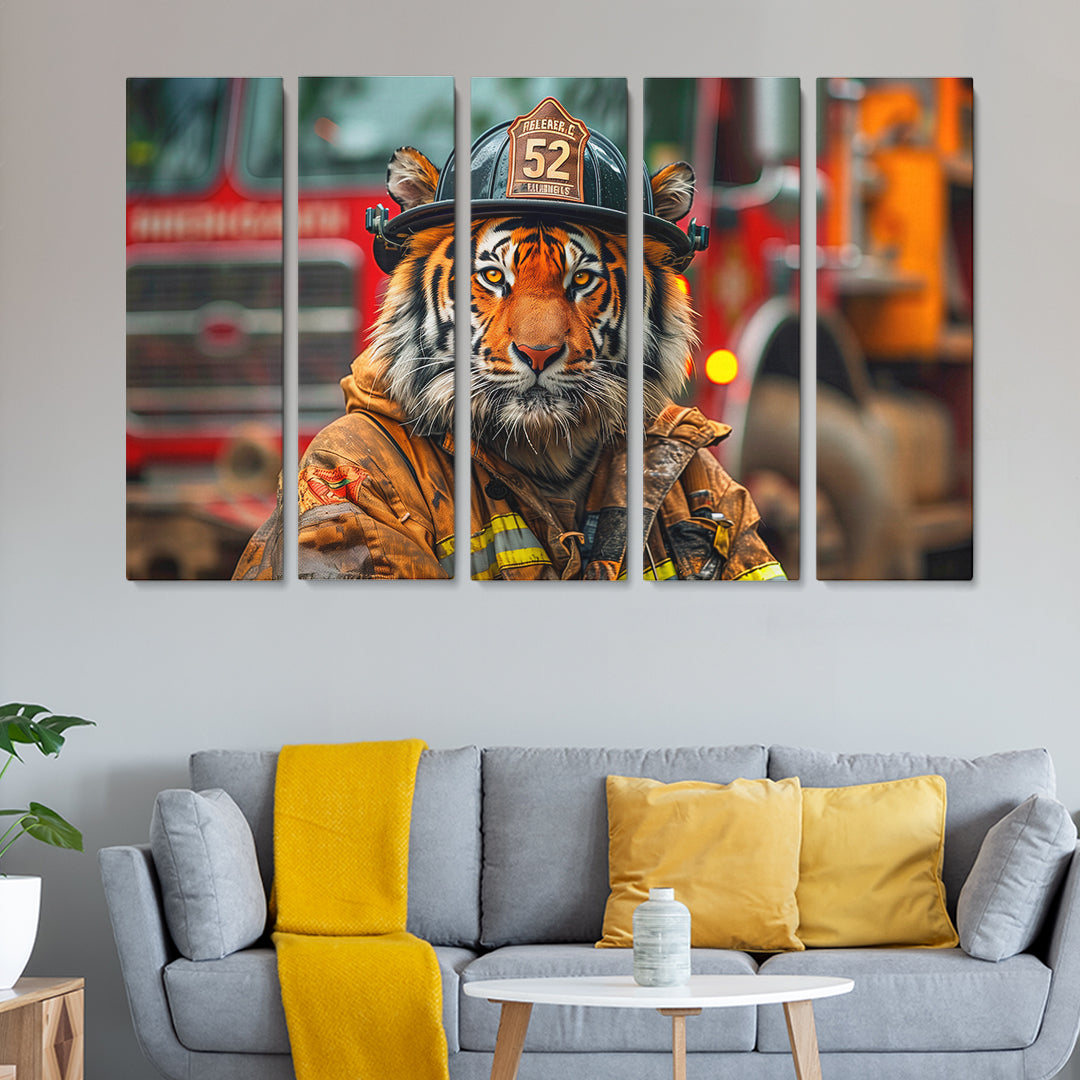 Tiger Firefighter Animals Canvas Print Artesty 5 panels 36" x 24"