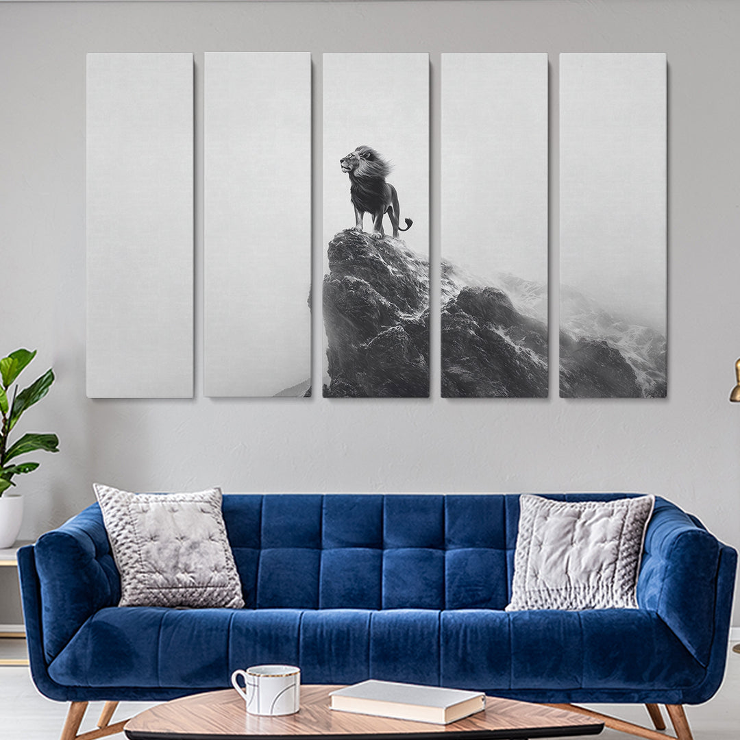 Black and White Lion on Cliff Animals Canvas Print Artesty