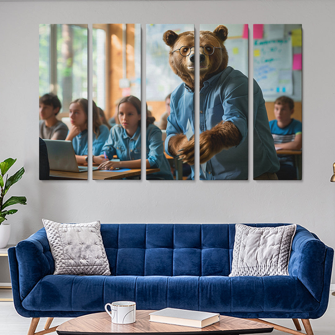 Bear Teacher in Classroom Animals Canvas Print Artesty 5 panels 36" x 24"
