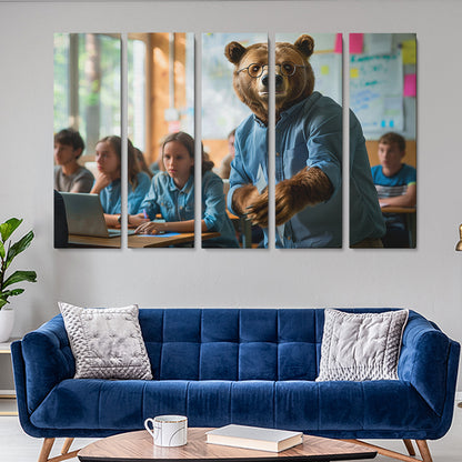 Bear Teacher in Classroom Animals Canvas Print Artesty 5 panels 36" x 24"