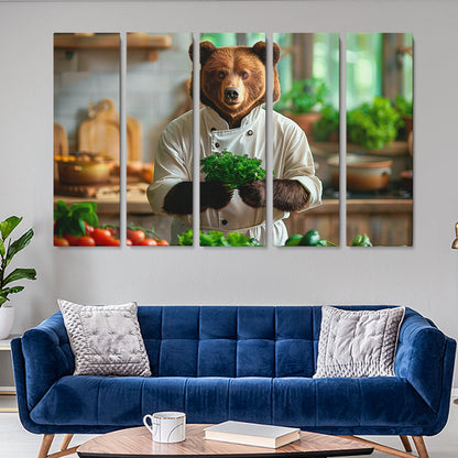 Chef Bear in Rustic Kitchen Animals Canvas Print Artesty 5 panels 36" x 24"