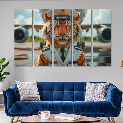 Captain Tiger Pilot Animals Canvas Print Artesty 5 panels 36" x 24"