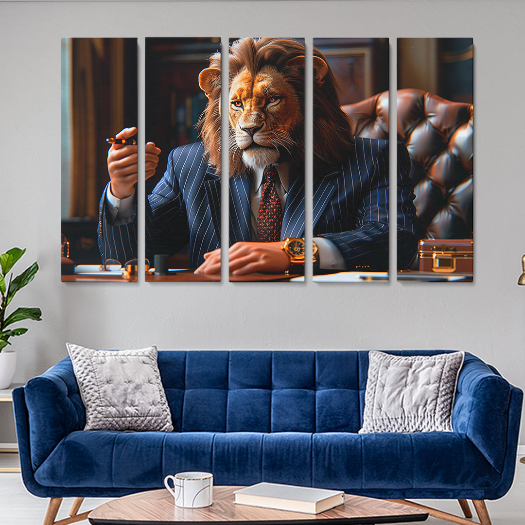 Powerful Lion Boss Animals Canvas Print Artesty 5 panels 36" x 24"