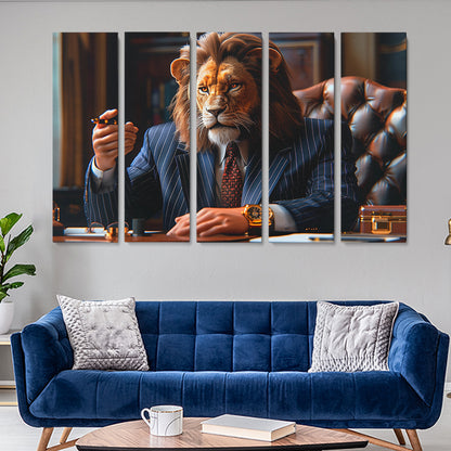 Powerful Lion Boss Animals Canvas Print Artesty 5 panels 36" x 24"