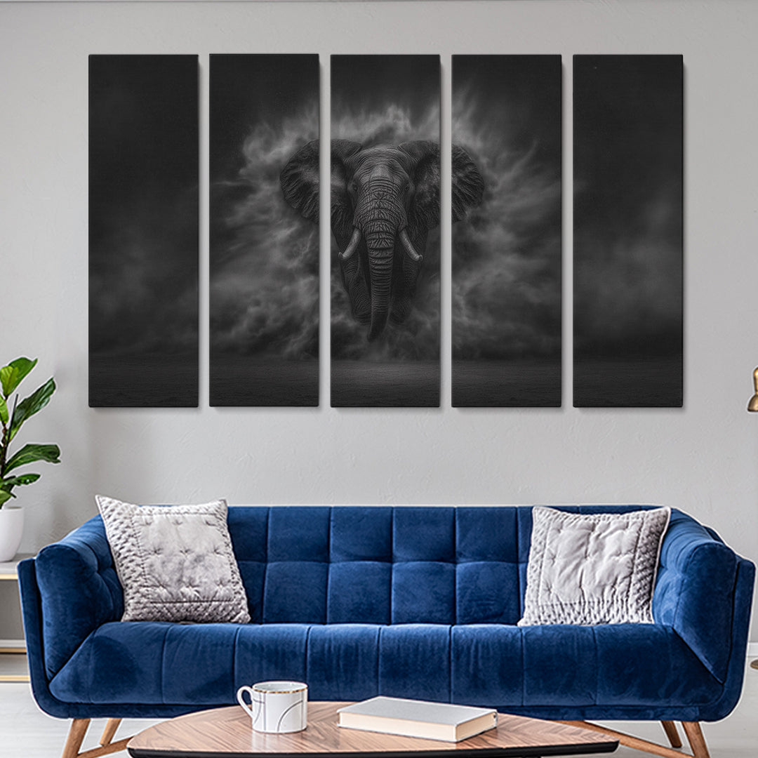 Black and White Elephant Animals Canvas Print Artesty 5 panels 36" x 24"