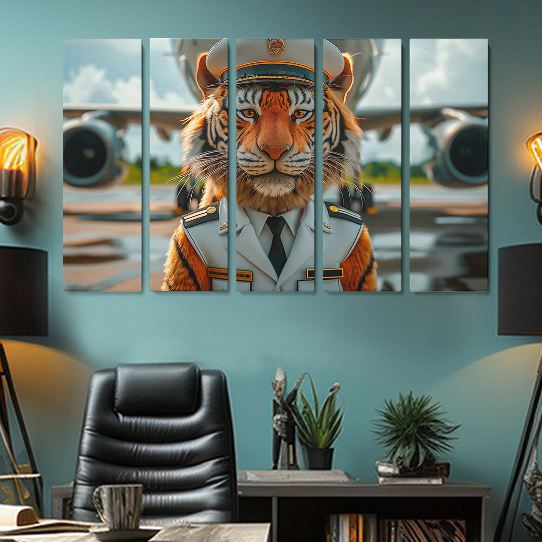 Captain Tiger Pilot Animals Canvas Print Artesty