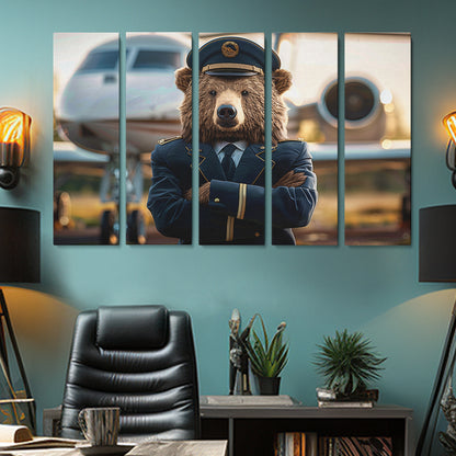 Bear Airline Pilot Animals Canvas Print Artesty