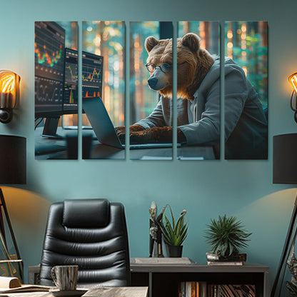 Bear Programmer Animals Canvas Print Artesty 5 panels 36" x 24"