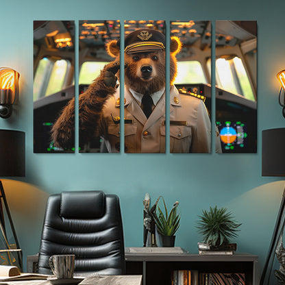Bear Pilot Animals Canvas Print Artesty 5 panels 36" x 24"