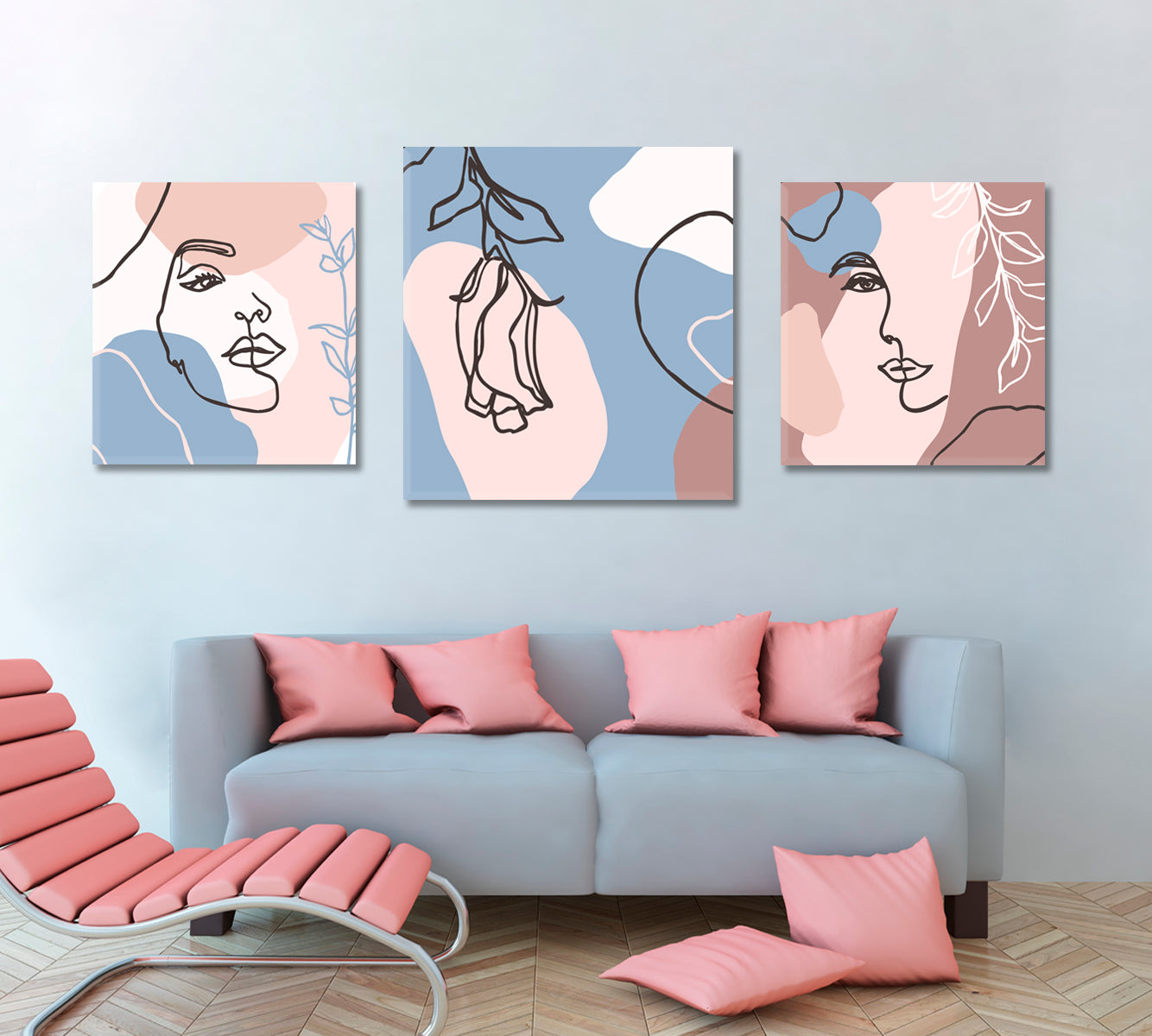 Trendy Pale Blue And Nude Peach Powder Colors Abstract Art Print Artesty   