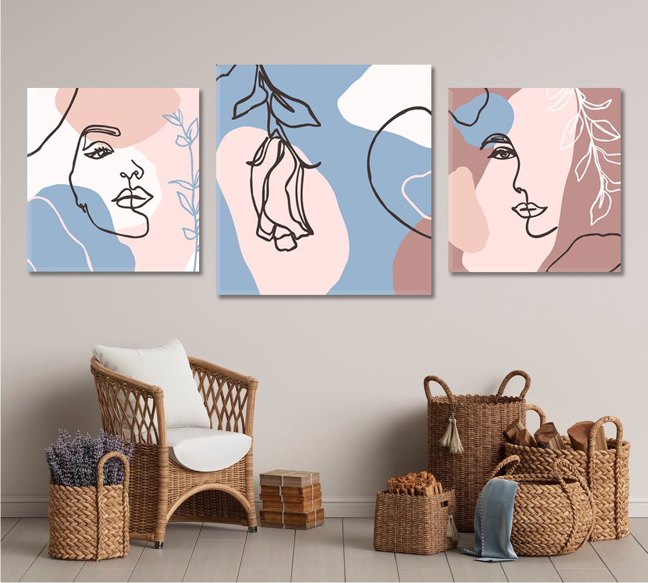 Trendy Pale Blue And Nude Peach Powder Colors Abstract Art Print Artesty   